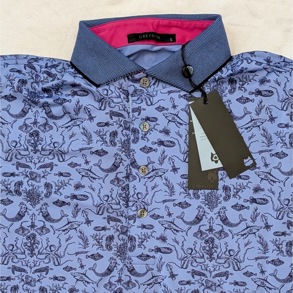 New Greyson Men's Ocean Curiosities Polo Seahorse Blue Activewear Small